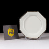 Prato de Mesa de Porcelana Branco com Filete de Prata Oitavado