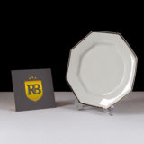 Prato de Mesa de Porcelana Branco com Filete de Prata Oitavado - Image 2