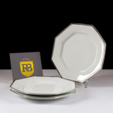 Prato de Mesa de Porcelana Branco com Filete de Prata Oitavado - Image 3